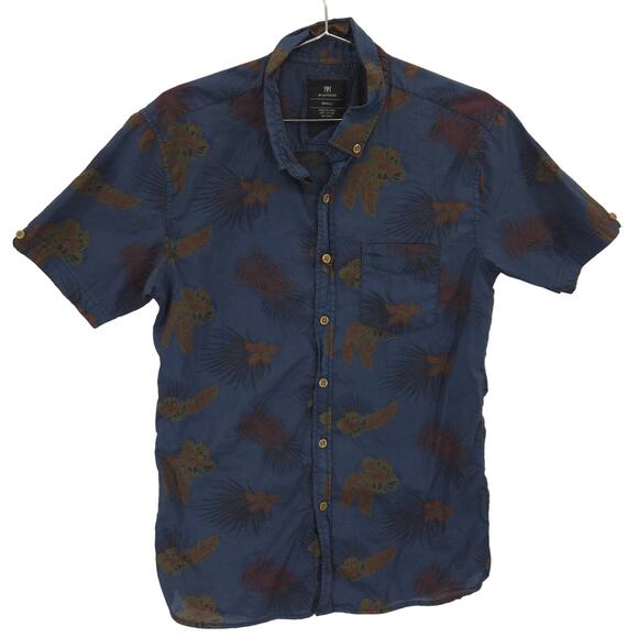 Cotton On Shirt Mens Small Navy Blue Hawaiian Tropical Short Sleeve Button Down - Picture 1 of 12